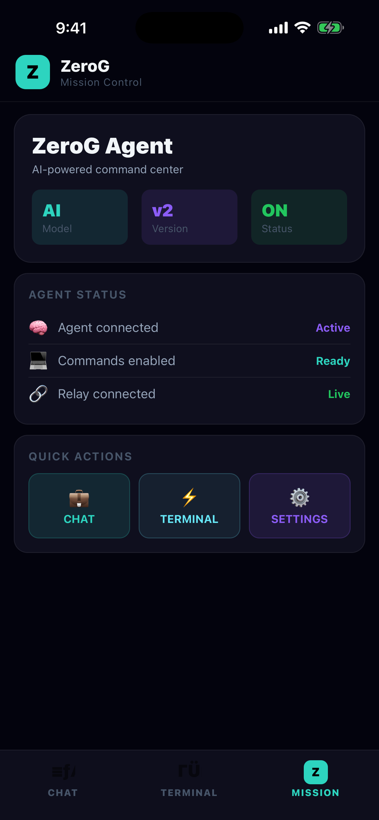 ZeroG Mission Control running on iPhone